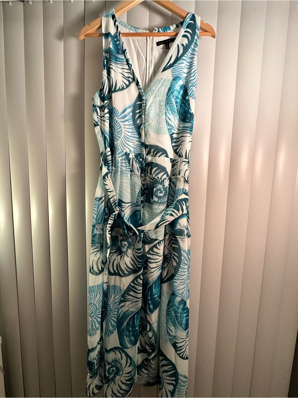 White House Black Market Teal and White Tropical Maxi Dress with Belt